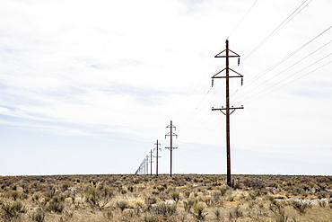 Electricity pylons in desert, Colorado