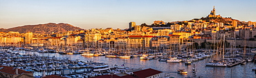 France, Provence-Alpes-Cote d'Azur, Marseille, Notre-Dame de la Garde above Vieux port - Old Port