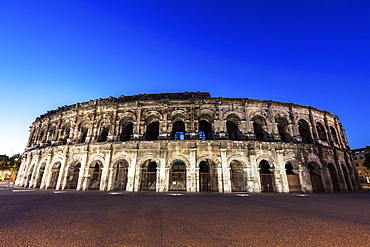 France, Occitanie, Nimes, Arena of Nimes at dusk