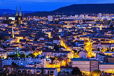 France, Auvergne-Rhone-Alpes, Clermont-Ferrand, Cityscape at dusk