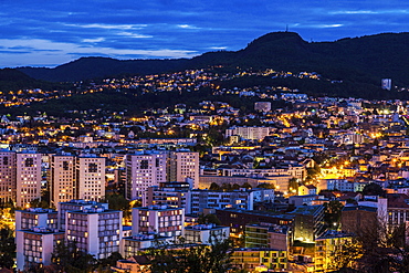 France, Auvergne-Rhone-Alpes, Clermont-Ferrand, Cityscape at dusk