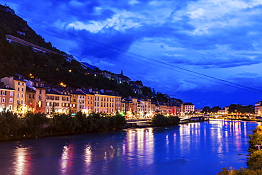 France, Auvergne-Rhone-Alpes, Grenoble, Grenoble architecture along Isere River