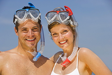 Couple wearing snorkeling gear