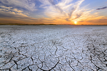 Ukraine, Dnepropetrovsk Region, Novomoskovskiy District, Lake Soleniy Lyman, Desert at sunset