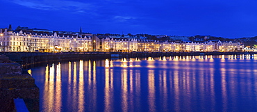 Buildings at night along waterfront of Douglas, Isle of Man, Douglas, Isle of Man