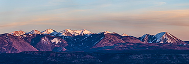 Panorama of La Sal Mountains in Arches National Park, Utah, USA