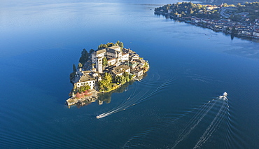 Aerial view of Isola San Giulio on Lake Maggiore, Italy