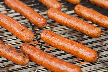 Hot dogs cooking on grill