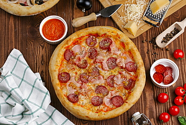 Meat pizza with ingredients