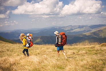 Couple hiking in the Carpathian Mountain Range