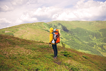 Woman hiking in the Carpathian Mountain Range