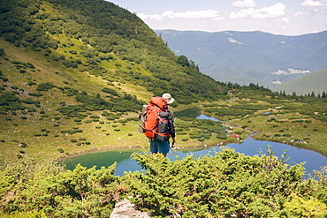 Man hiking in the Carpathian Mountain Range