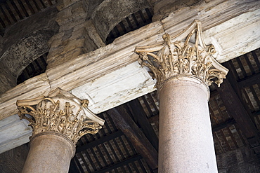 Low angle view of Corinthian columns, The Pantheon, Italy