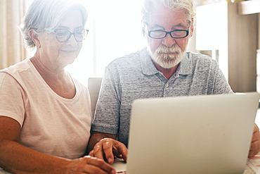 Senior couple using laptop