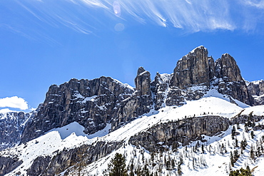 Mountain peaks in Dolomites, Canazei, South Tyrol, Italy