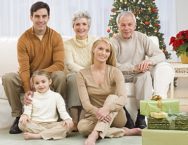 Portrait of multi-generational family on Christmas