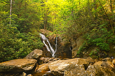 Waterfall over rocks in Grayson Highlands State Park, USA