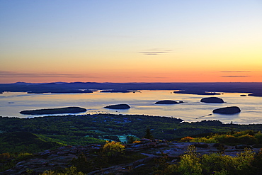 Islands in Frenchman Bay at sunrise in Acadia National Park, USA