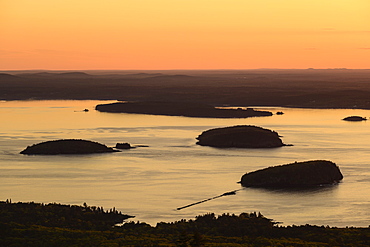 Islands in Frenchman Bay at sunrise in Acadia National Park, USA