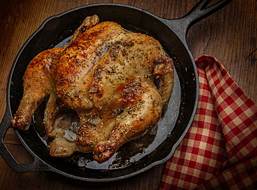 Roast chicken in frying pan