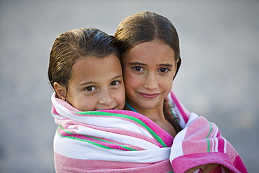 Girls wrapped in towel in Miami, Florida, United States of America