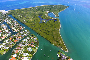 Aerial view of peninsula in Key Biscayne, Florida, United States of America