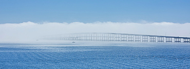 Bridge over sea in fog in Key Biscayne, Florida, United States of America