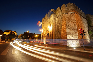 Light trails by Stambol Gate at night in Nis, Serbia