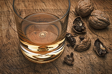 Drink in glass and walnuts