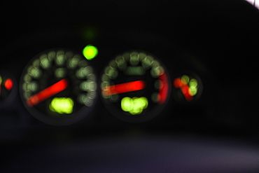 Speedometer in car in soft focus