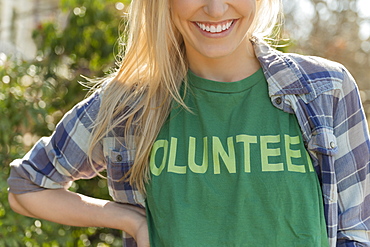 Woman in volunteer t-shirt