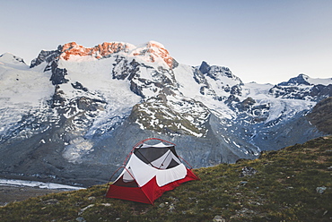 Tent by Gorner Glacier in Valais, Switzerland