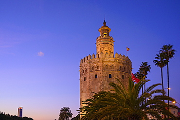 Spain, Seville, Torre Del Oro, Torre Del Oro at dawn