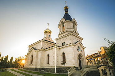 Moldova, Orhei, Trebujeni Rejon, Monastery at sunset