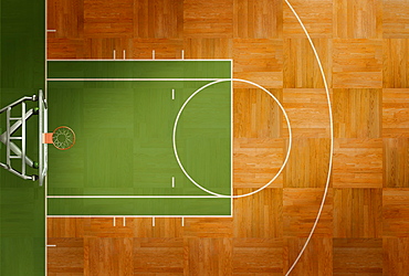 Aerial view of basketball court