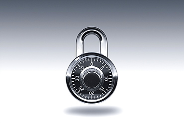 Padlock on gray background