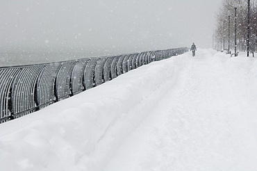 Person walking outdoors in a snowstorm