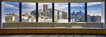 USA, Washington, Seattle, Skyline seen through large window