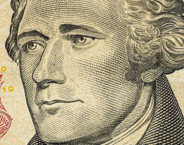 Close-up of US ten dollar bill