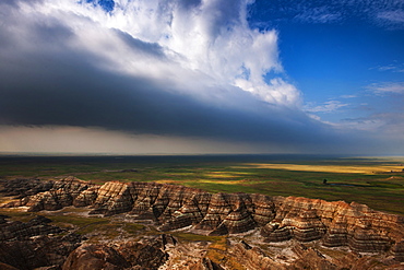 USA, South Dakota, Badlands National Park, Badlands with clearing storm clouds