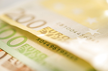 Different denominations of Euro bills