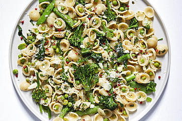 Orecchiette with broccoli and peas on plate