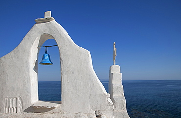 Greece, Cyclades Islands, Mykonos, Chora, Bell tower of Paraportiani Orthodox Church