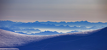 Switzerland, Monte Rosa, Aerial view of Monte Rosa Massif at sunset