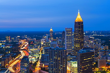 USA, Georgia, Atlanta, Downtown architecture at dusk