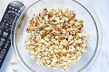 Bowl of popcorn viewed from above