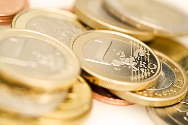 Closeup of Euro coins