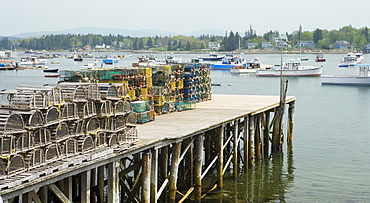 Lobster traps on a dock Maine