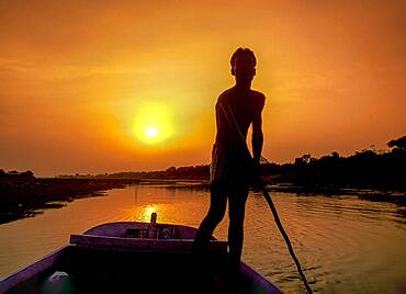 India, Agra, Boatman at sunset