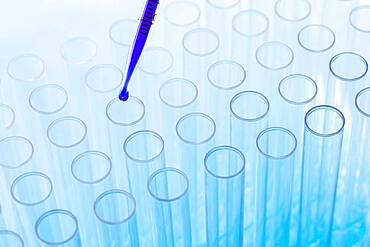 Blue liquid in pipette and test tubes